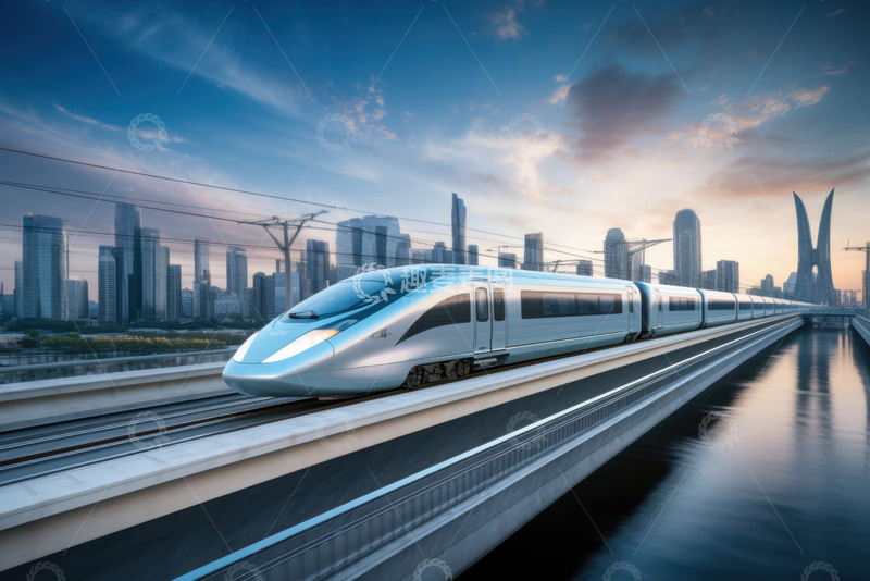 高清大图下载【趣麦麦图】城市里行驶的一架高铁