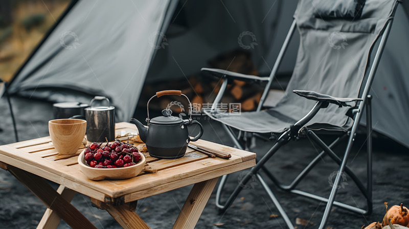 高清大图下载【趣麦麦图】户外露营场景中的野餐布置