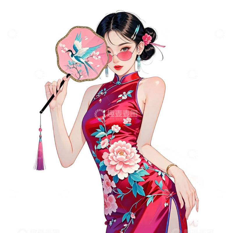 高清大图下载【趣麦麦图】国潮插画旗袍女人女神节素材