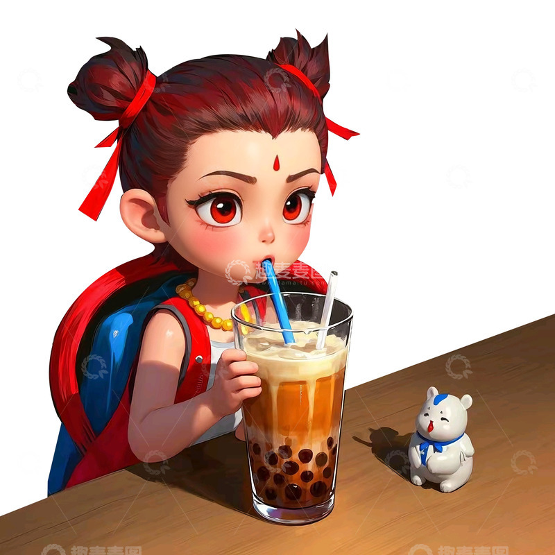 高清大图下载【趣麦麦图】哪吒在喝奶茶