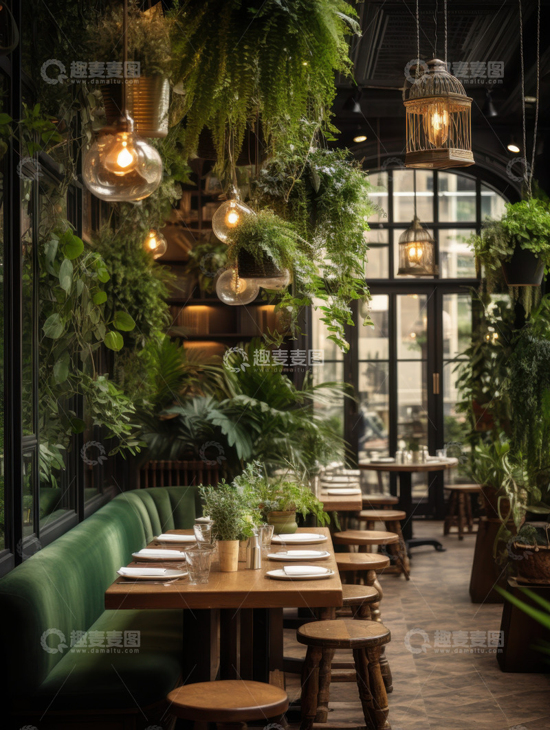 高清大图下载【趣麦麦图】充满绿植的咖啡馆