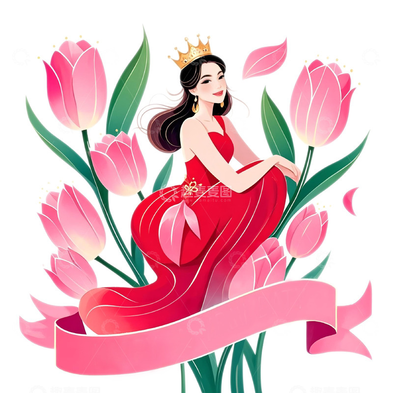 高清大图下载【趣麦麦图】女神节郁金香卡通插画素材