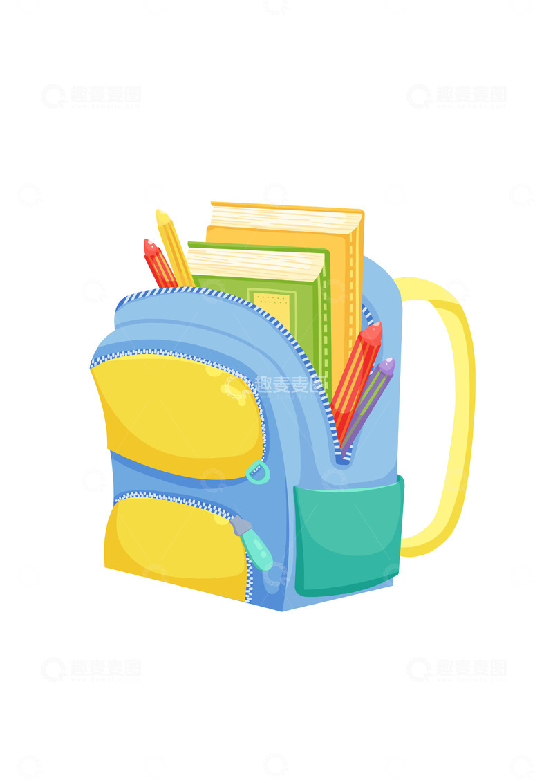 源文件下载【趣麦麦图】开学书包书籍铅笔