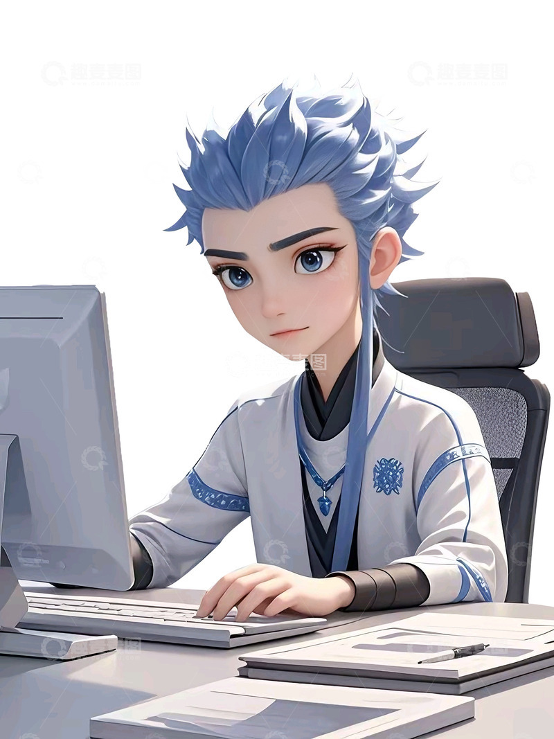 高清大图下载【趣麦麦图】敖丙在电脑前工作