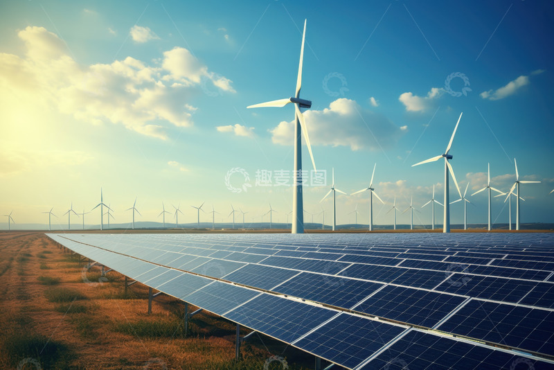 高清大图下载【趣麦麦图】风力发电机和光伏板