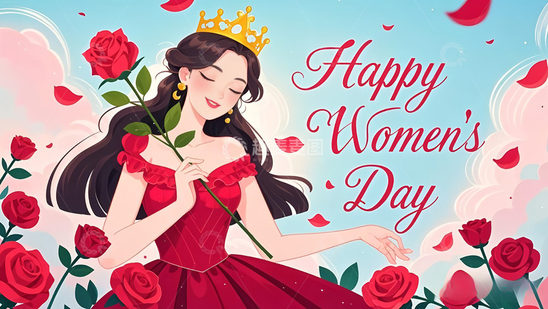 高清大图下载【趣麦麦图】女神节卡通人物插画背景