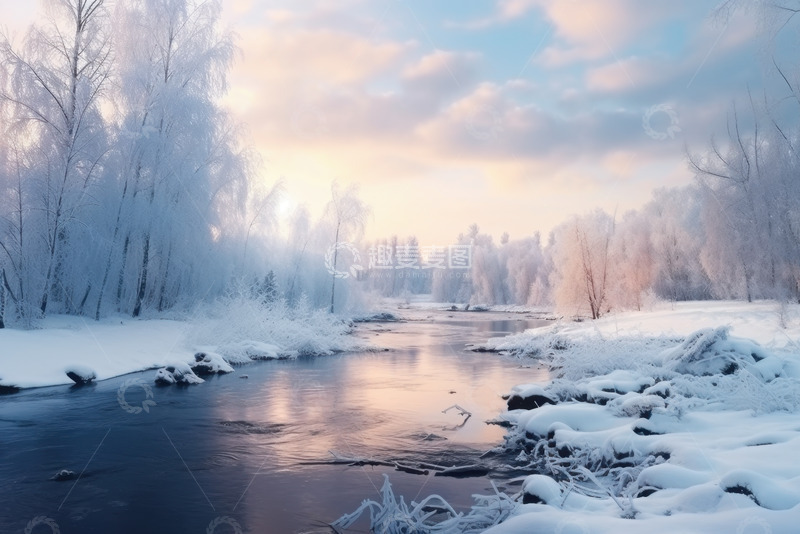高清大图下载【趣麦麦图】冬季河流雪地