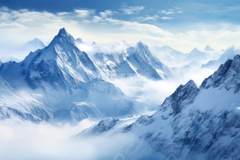 高清大图下载【趣麦麦图】云雾雪山山峰美景