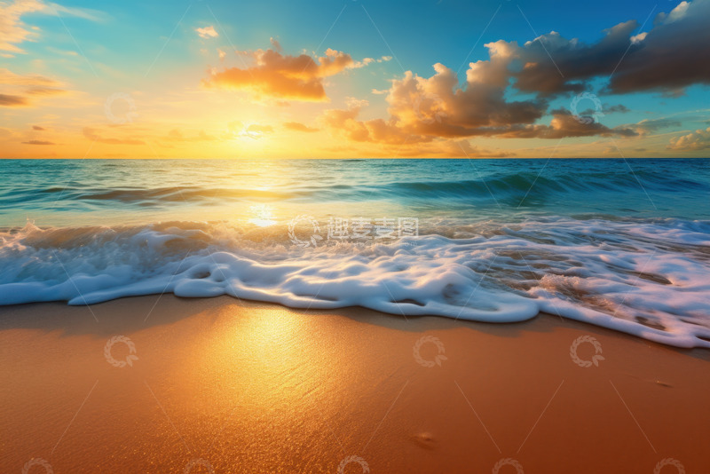 高清大图下载【趣麦麦图】大海日出沙滩美景