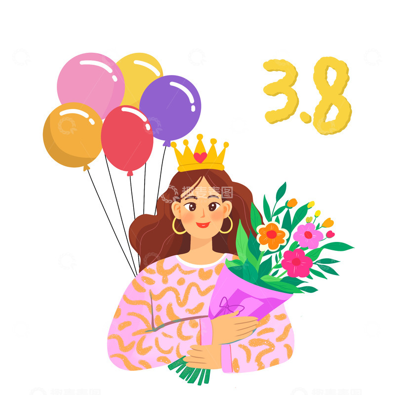 源文件下载【趣麦麦图】38女神节手捧鲜花的女孩