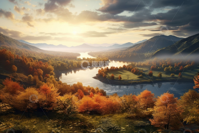 高清大图下载【趣麦麦图】秋季山林河流美景