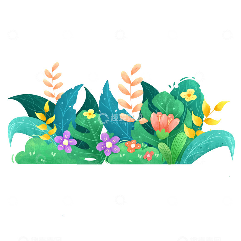 源文件下载【趣麦麦图】卡通春天花草装饰