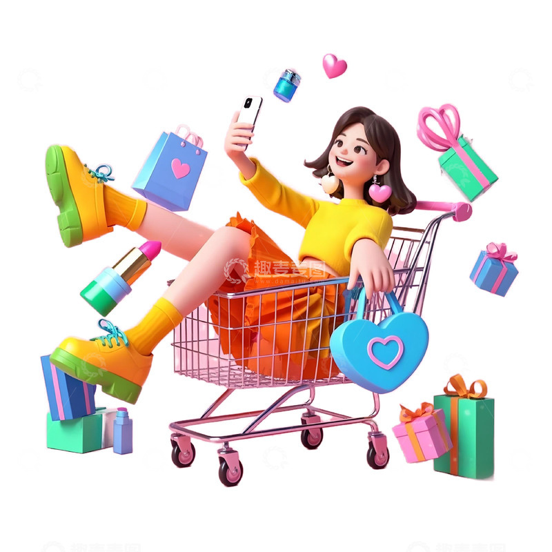 高清大图下载【趣麦麦图】女神节女王购物3D卡通人物素材
