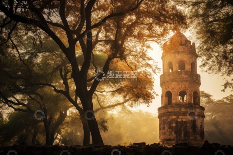 高清大图下载【趣麦麦图】森林古塔建筑美景
