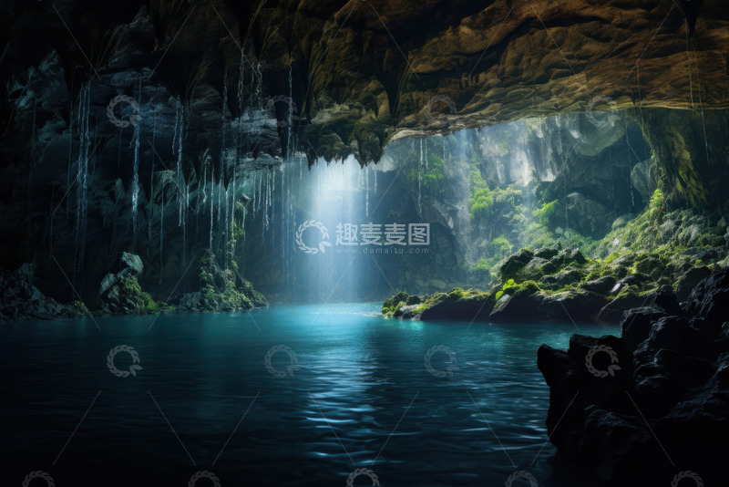 高清大图下载【趣麦麦图】-瀑布水潭溶洞