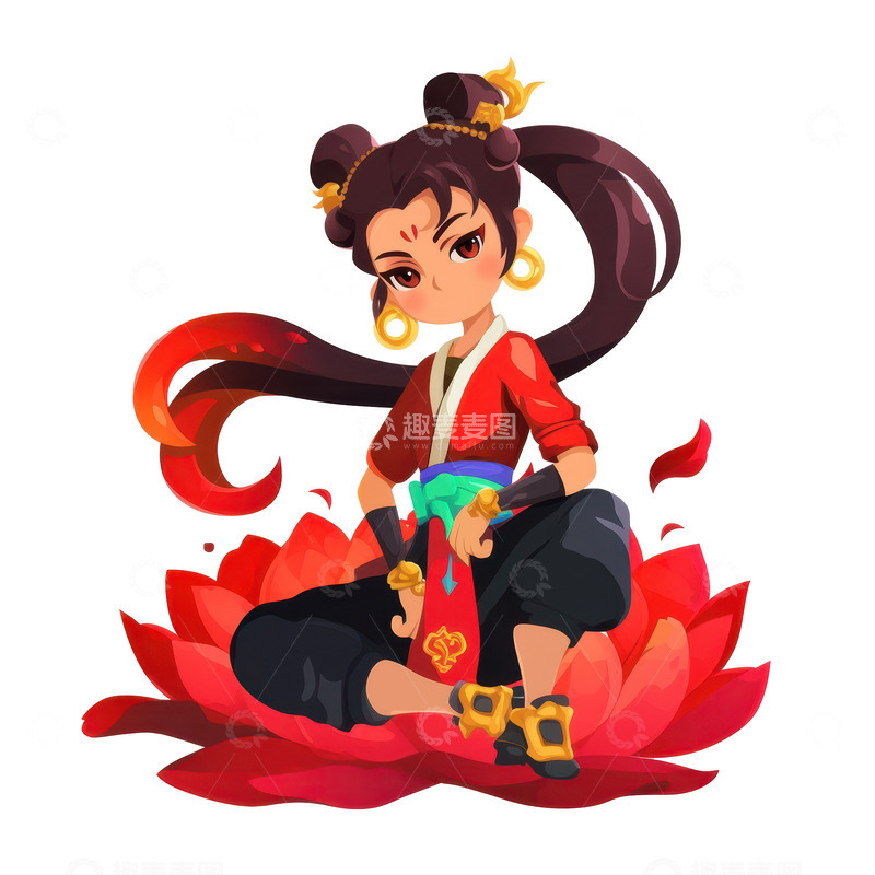 高清大图下载【趣麦麦图】坐在莲花内的哪吒