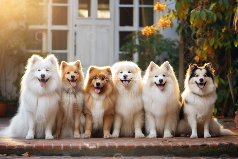 高清大图下载【趣麦麦图】并排坐着的可爱小狗