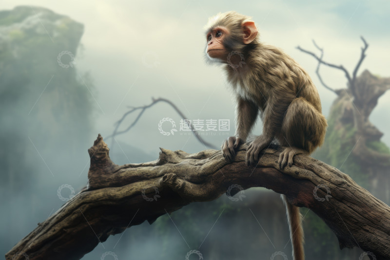 高清大图下载【趣麦麦图】站在树干上的一只猴子