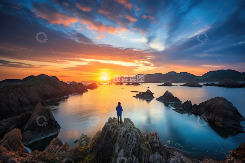 高清大图下载【趣麦麦图】站在岩石上看日出的旅人