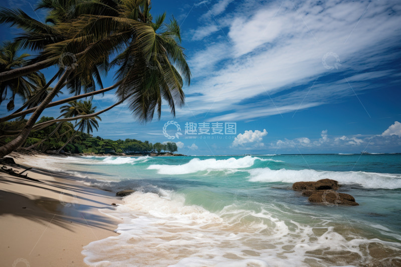 高清大图下载【趣麦麦图】海浪沙滩椰树自然美景