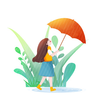 春季下雨天雨水人物