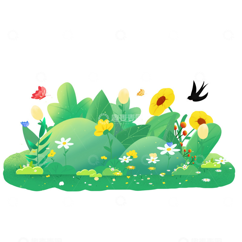 源文件下载【趣麦麦图】手绘春天花草植物底部边框海报装饰元素