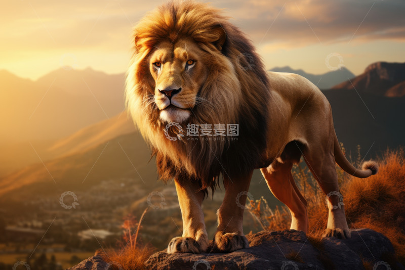 高清大图下载【趣麦麦图】站在岩石上的一头狮子