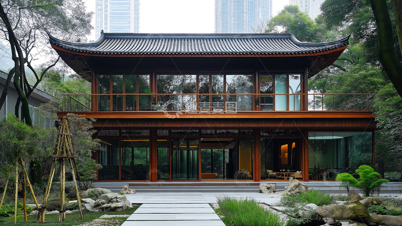 高清大图下载【趣麦麦图】新中式卯榫瓦顶