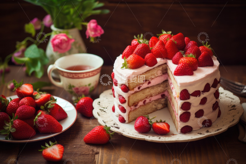 高清大图下载【趣麦麦图】一盘草莓蛋糕美食