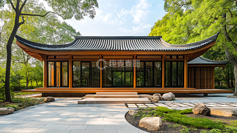 高清大图下载【趣麦麦图】-新中式瓦顶卯榫