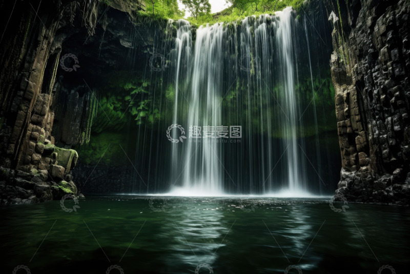 高清大图下载【趣麦麦图】瀑布流水深潭