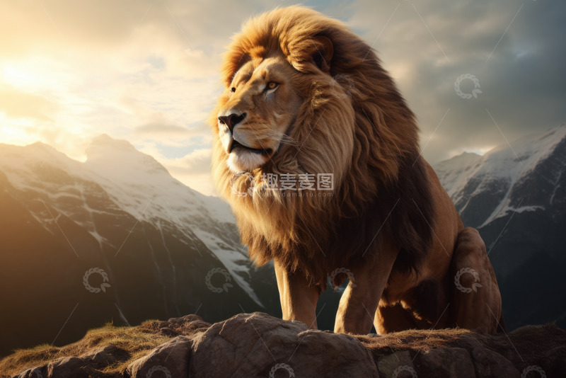高清大图下载【趣麦麦图】站在山巅的一头狮子