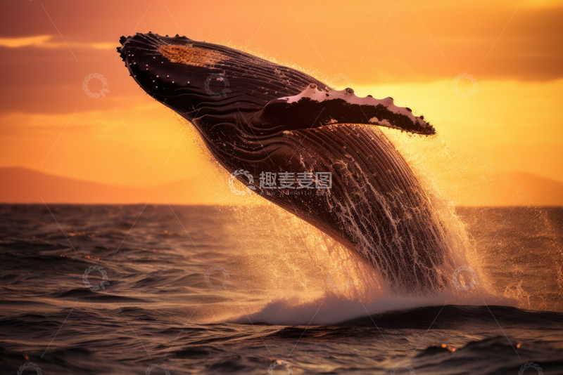 高清大图下载【趣麦麦图】大海上跃出的一条鲸鱼