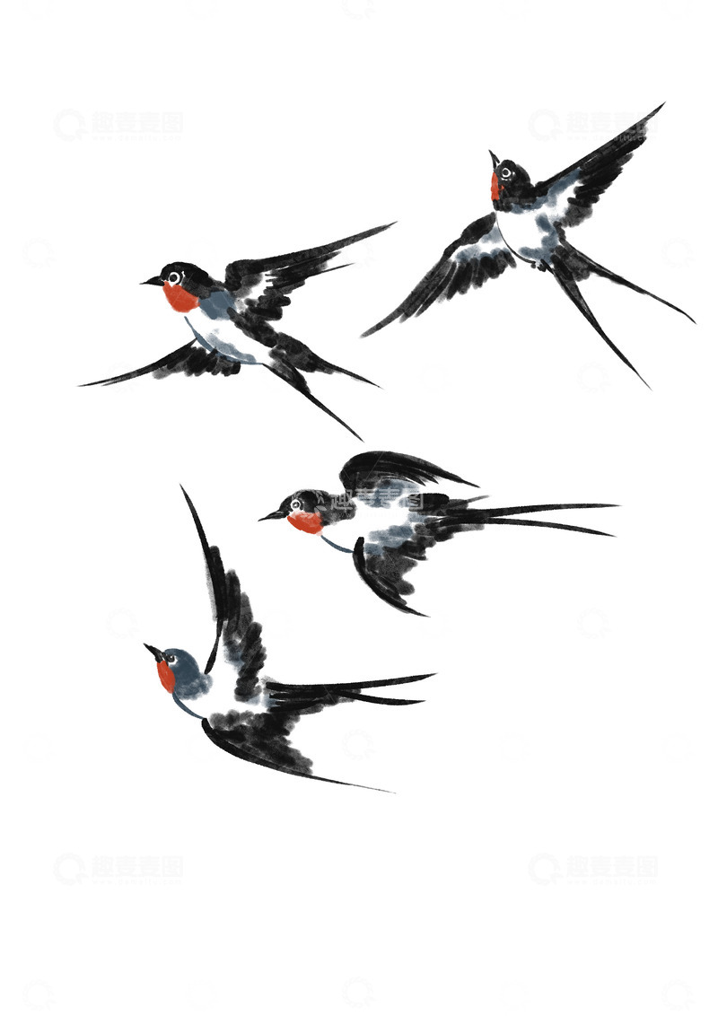 源文件下载【趣麦麦图】燕子手绘鸟中国风插画
