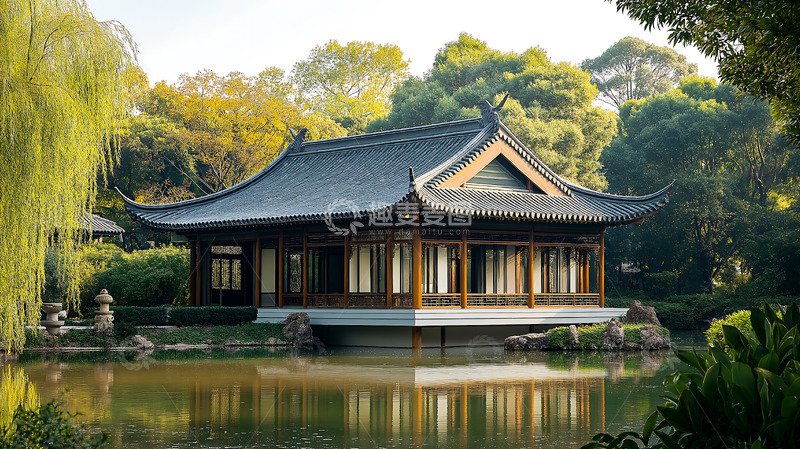 高清大图下载【趣麦麦图】新中式建筑瓦顶房屋