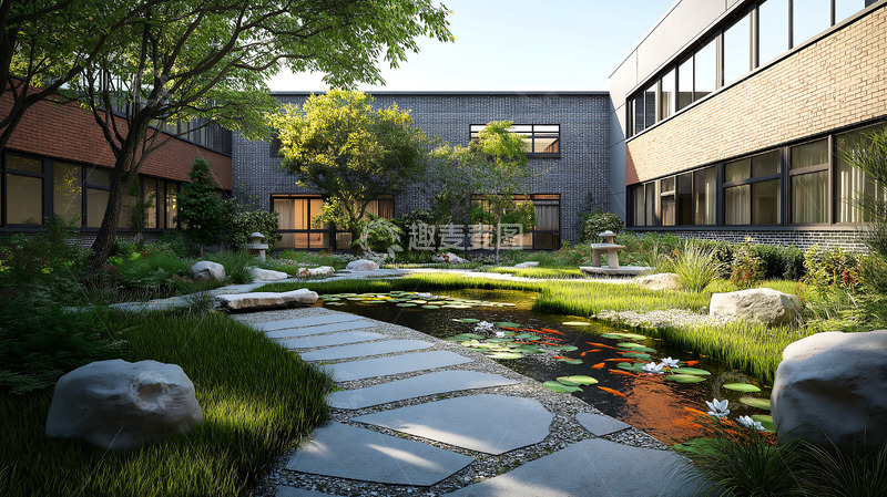 高清大图下载【趣麦麦图】新中式院落池塘