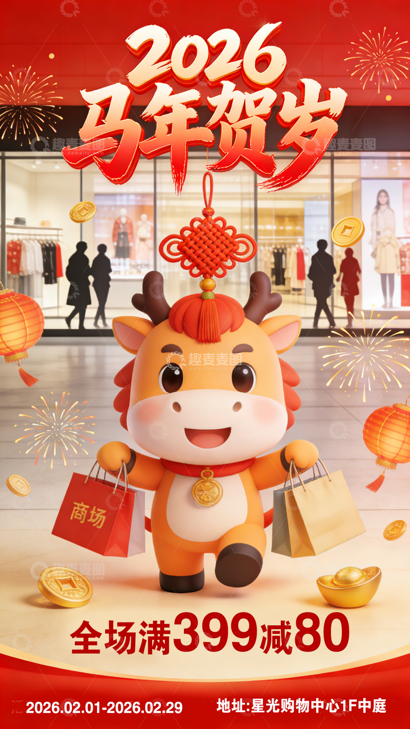 源文件下载【趣麦麦图】马年贺岁促销海报