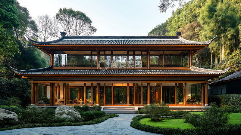 高清大图下载【趣麦麦图】房屋卯榫新中式建筑瓦顶