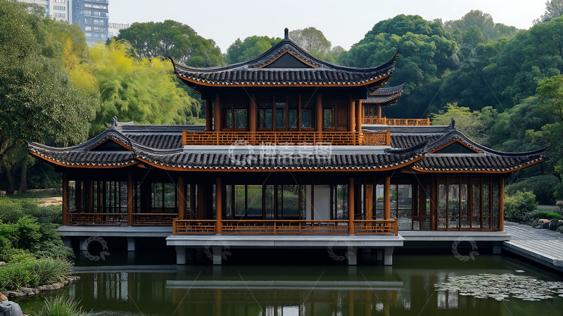 高清大图下载【趣麦麦图】新中式建筑卯榫瓦顶