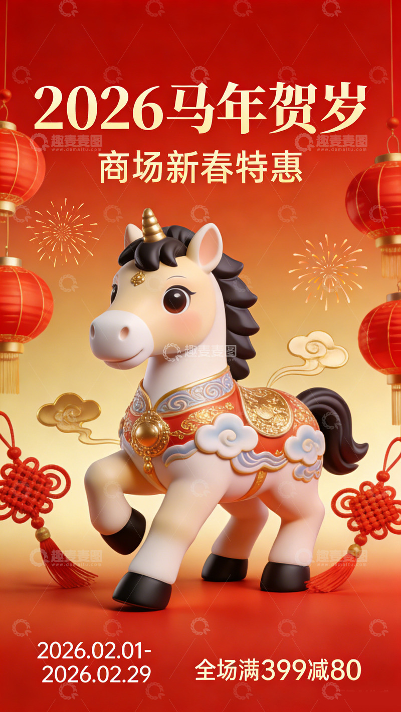高清大图下载【趣麦麦图】马年新春特惠海报