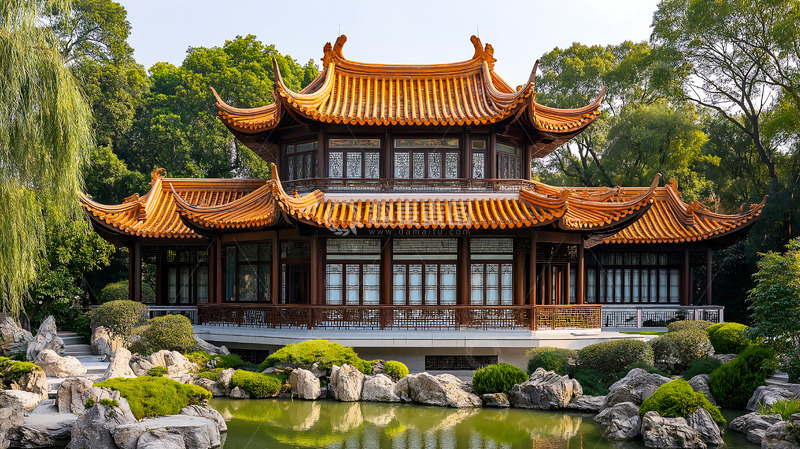 高清大图下载【趣麦麦图】房屋卯榫瓦顶新中式建筑