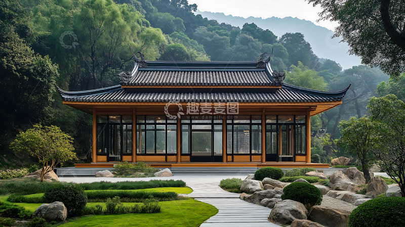 高清大图下载【趣麦麦图】瓦顶新中式建筑