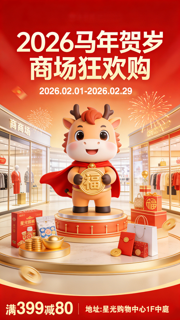 卡通马年贺岁促销海报