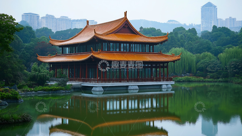 高清大图下载【趣麦麦图】房屋瓦顶卯榫新中式建筑