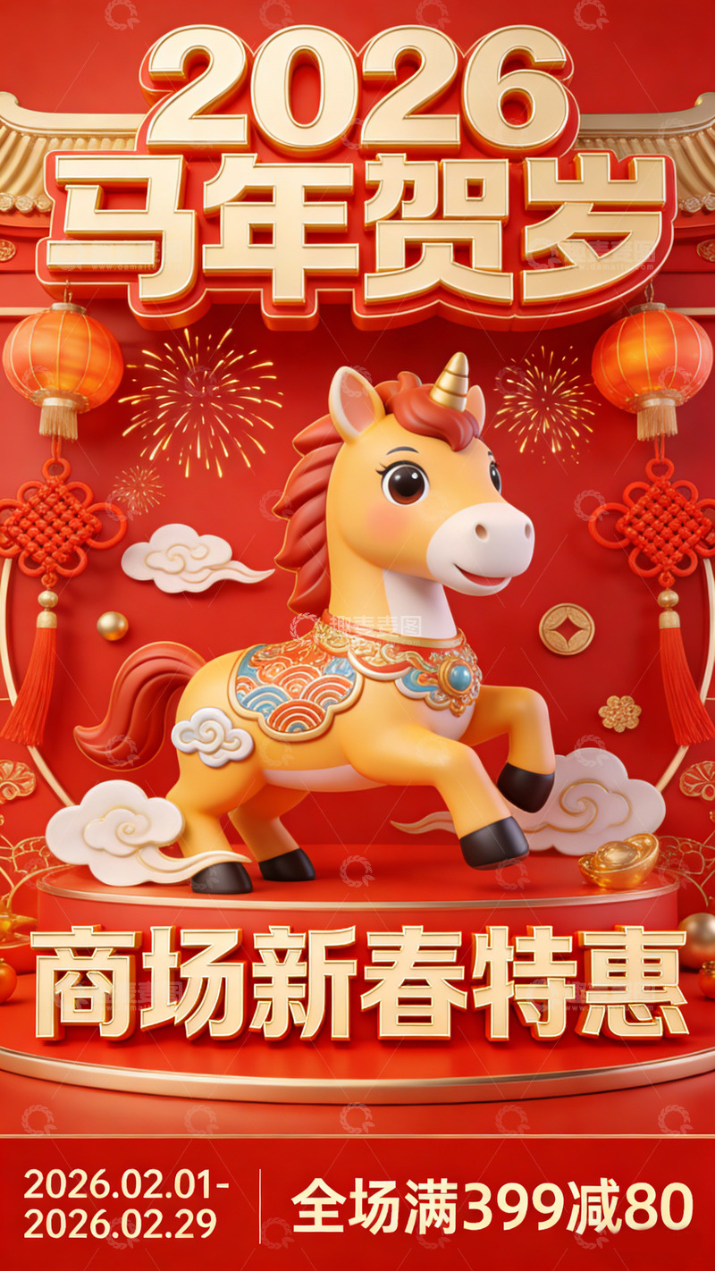 高清大图下载【趣麦麦图】2026马年新春特惠海报设计