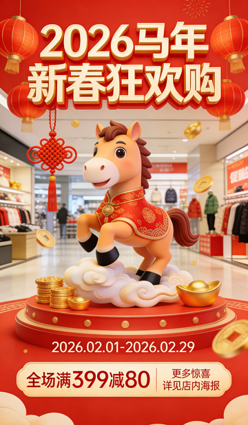 马年新春欢乐购促销海报