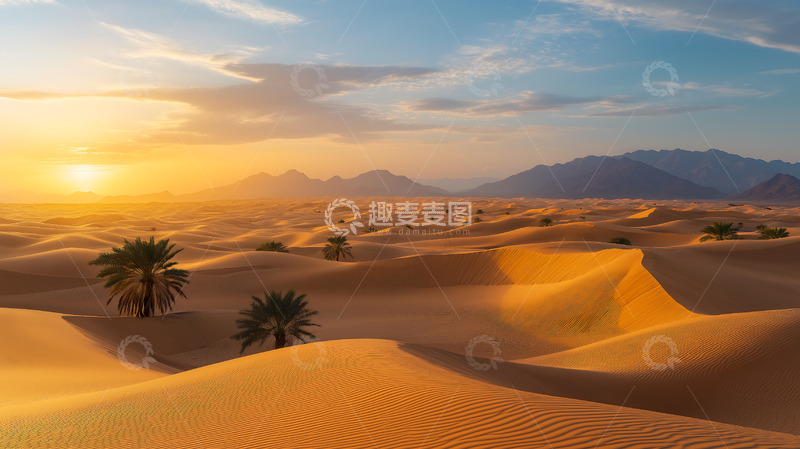 高清大图下载【趣麦麦图】沙漠日落沙丘
