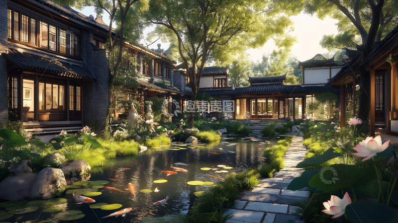 高清大图下载【趣麦麦图】庭院新中式院落