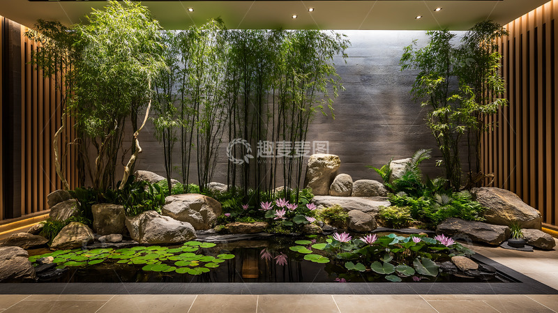 高清大图下载【趣麦麦图】睡莲院落池塘