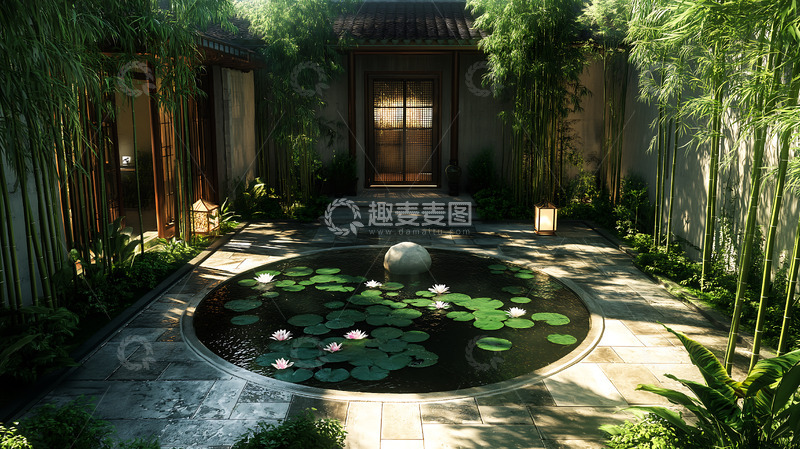 高清大图下载【趣麦麦图】池塘院落庭院